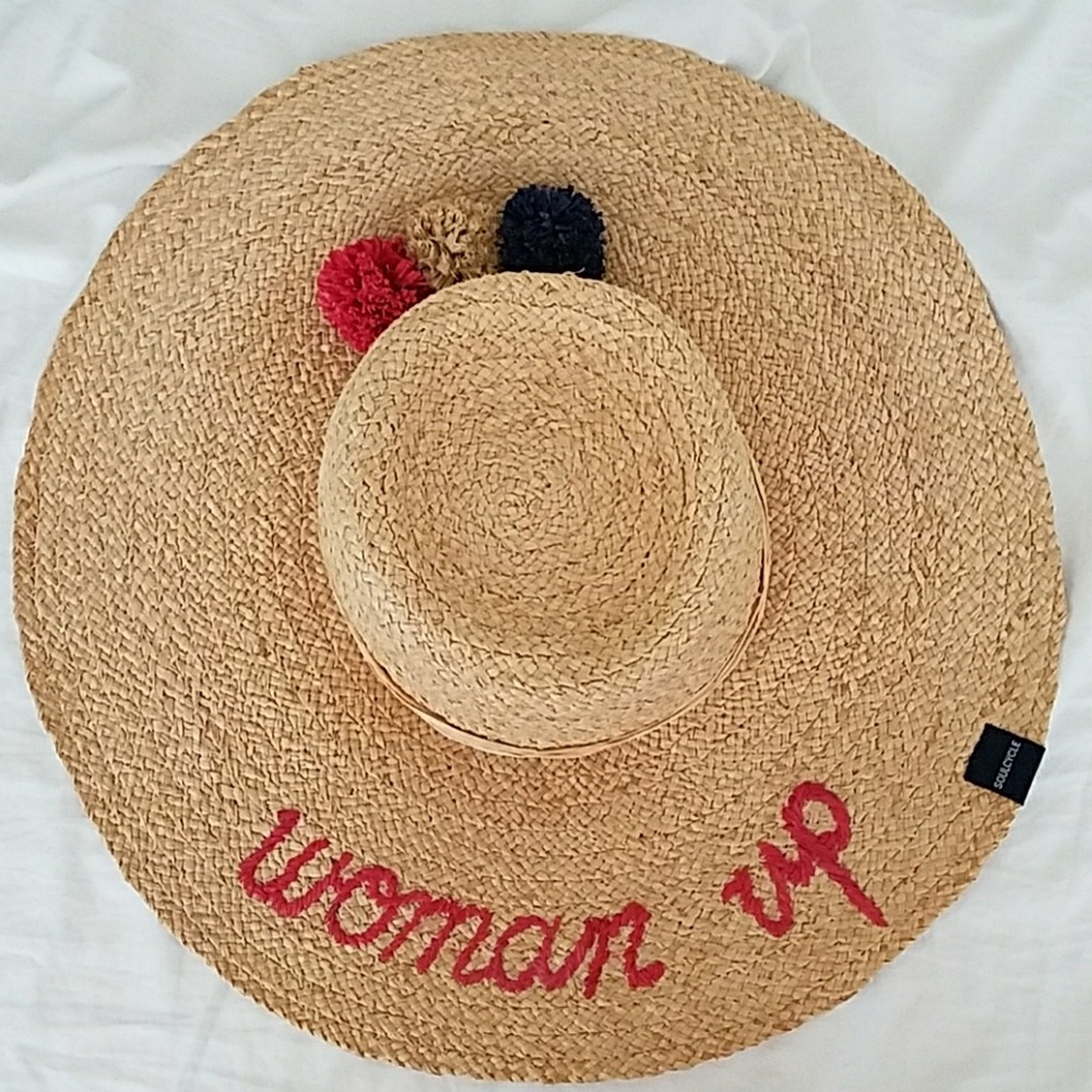 Soulcycle Woman Up Pompom Straw Hat